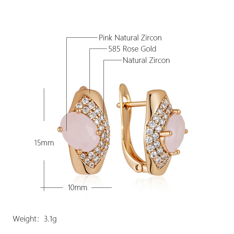 Wbmqda Fashion 585 Rose Gold Color Oval Pink Full Zircon Dangle Earrings For Women Exquisite Luxury Wedding Party Jewelry Gifts