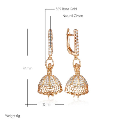 Wbmqda New Fashion Design Ballerina Zircon Pendant Earrings For Women 585 Rose Gold Color Luxury Trendy Jewelry Accessories