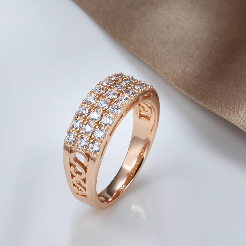 Wbmqda Sparkling Full Zircon Ring For Women 585 Rose Gold Color Romantic Wedding Engagement Accessories Best Jewelry Gift