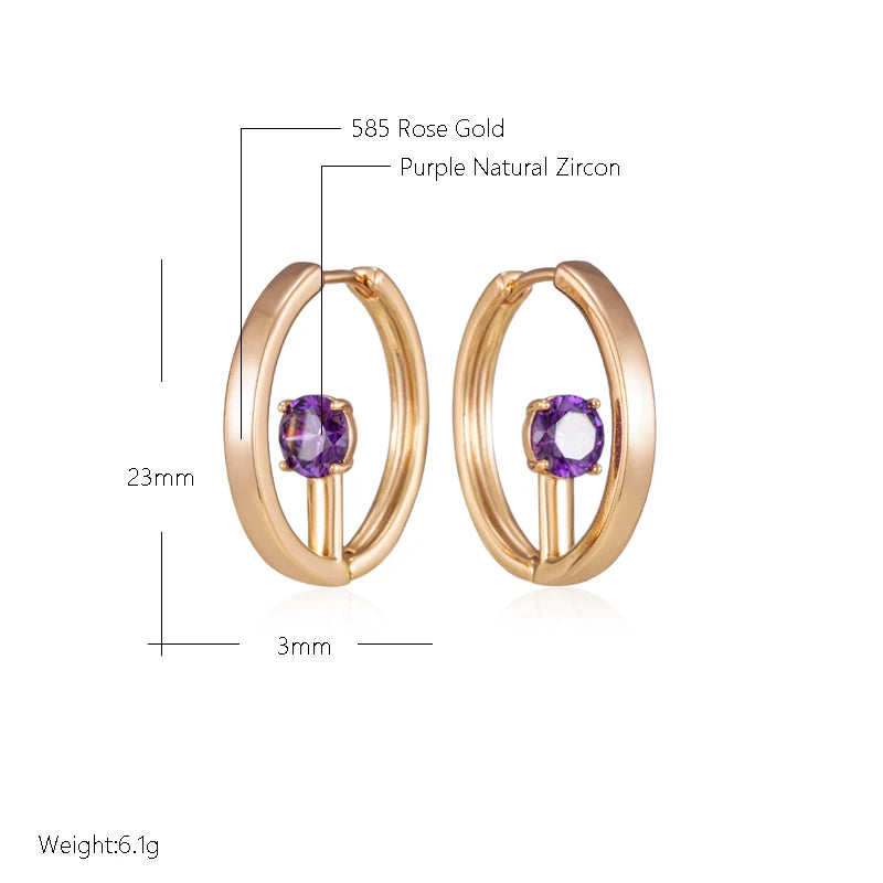 Wbmqda 585 Rose Gold Color Fashion Charm Purple Natural Zircon Hoop Earrings For Women Elegant Wedding Party Fine Jewelry Gift