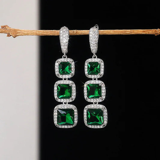 SUYU Sparkling Square Zircon Earrings For Women Light Luxury Simple And Generous Zircon Women's Long Earrings