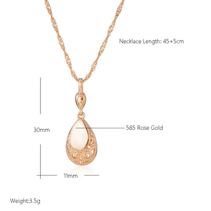 Kinel Hot Glossy 585 Rose Gold Color Pendant Necklaces For Women Simple Water Drop High Quality Ethnic Bride Daily Jewelry