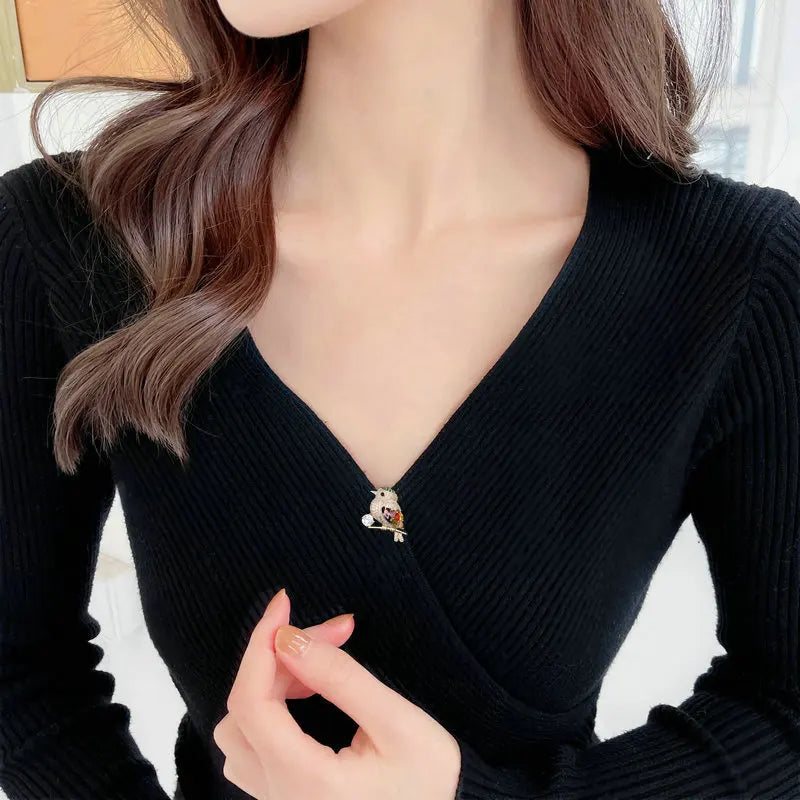 SUYU Fashionable Copper Micro Inlaid Cubic Zirconia Magpie Brooch Gift Clothing Accessories