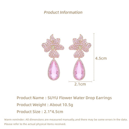 Earrings Dress Accessories Brilliant Colorful Cubic Zirconia Flower Drop Earrings