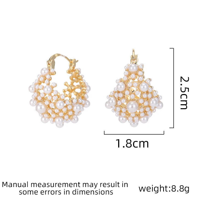 SUYU Women's Light Luxury Imitation Pearl Flower Basket Earrings Fashionable and Versatile Unique and Design Sense Earrings