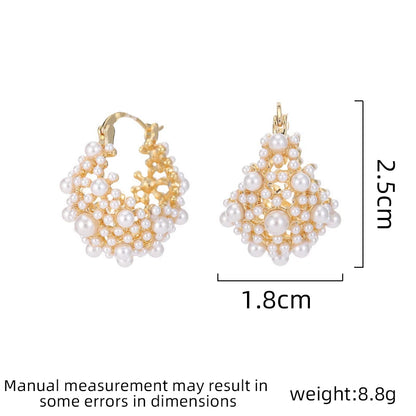 SUYU Women's Light Luxury Imitation Pearl Flower Basket Earrings Fashionable and Versatile Unique and Design Sense Earrings