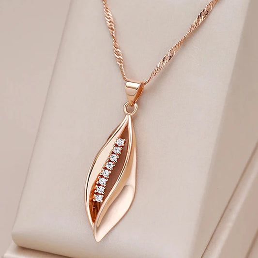 Kinel Hot 585 Rose Gold Color Long Pendant Necklace for Women Geometry Natural Zircon Accessories Wedding Daily Fine Jewelry