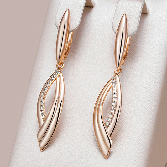 Kienl Hot 585 Rose Gold Color Long Dangle Earring for Women Glossy Natural Zircon Accessories Ethnic Bride Daily Vintage Jewelry