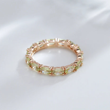 Wbmqda Unique Clear Light Green Natural Zircon Ring For Women 585 Rose Gold Color Fashion Crystal Stone Jewelry Accessories