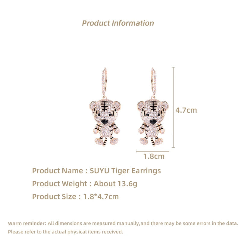 Cute Twelve Zodiac Creativity Earrings Inlaid With Cubic Zirconia Fashionable And Personalized Little Tiger Earrings