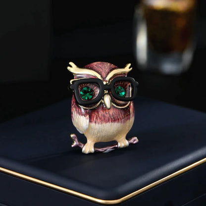 SUYU Vintage Style Coat AccessoriesPlated Enamel Oil Drop Creative Design Glasses Owl Brooch