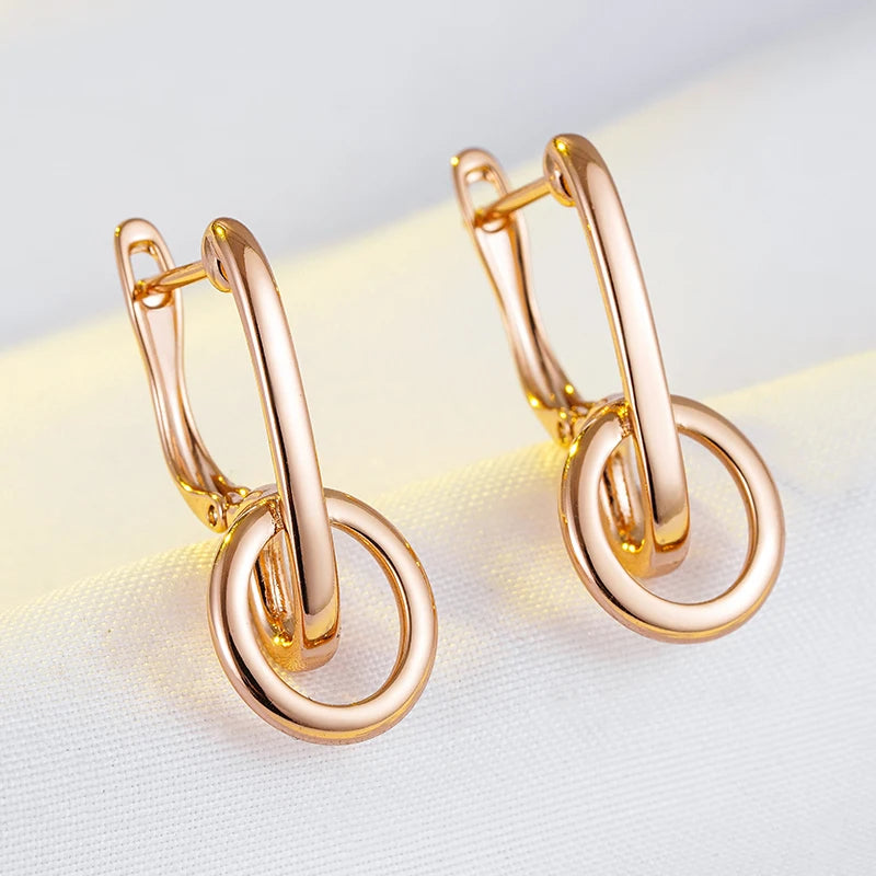 Wbmqda New Fashion Design Glossy Hoop Pendant Earrings For Women 585 Rose Gold Color High Quality Daily Matching Fine Jewelry