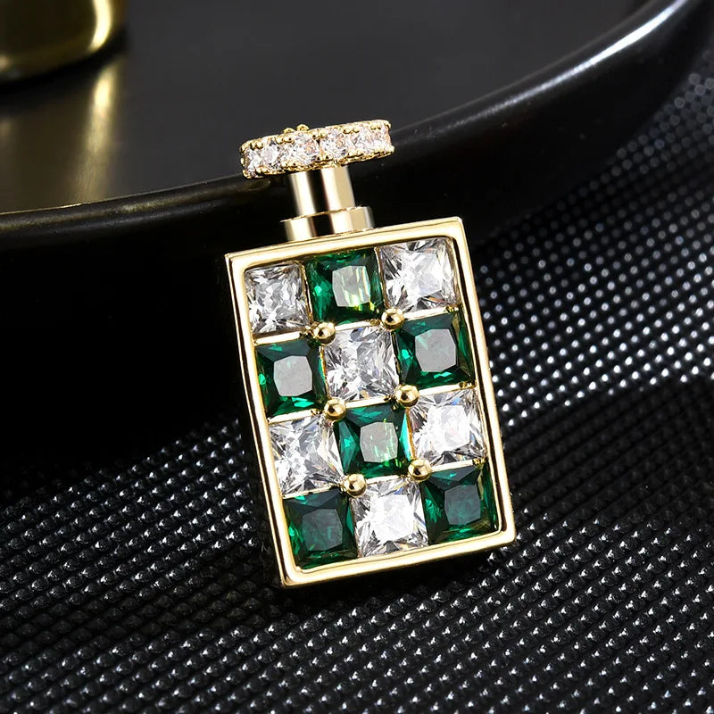 SUYU Vintage Perfume Bottle Copper Micro Inlaid Cubic Zirconia Brooch Women's Fashion Coat Accessories