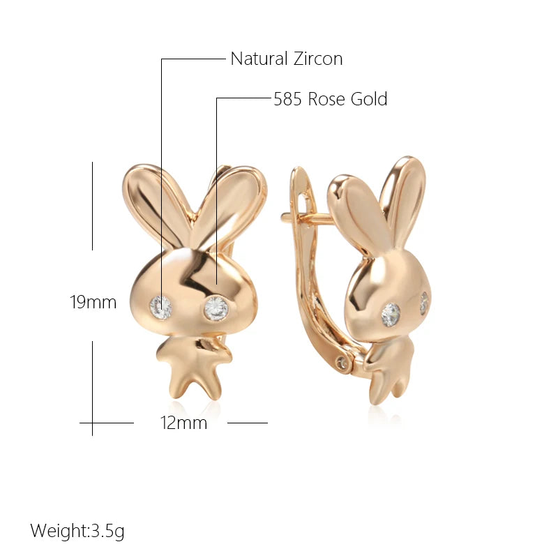 Wbmqda Cute 585 Rose Gold Color Rabbit Dangle Earrings For Women Natural Zircon Setting Unique Christmas Jewelry Gift