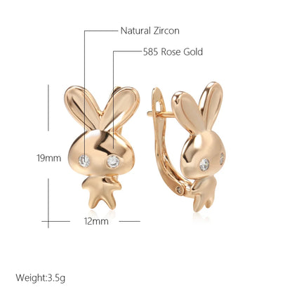 Wbmqda Cute 585 Rose Gold Color Rabbit Dangle Earrings For Women Natural Zircon Setting Unique Christmas Jewelry Gift