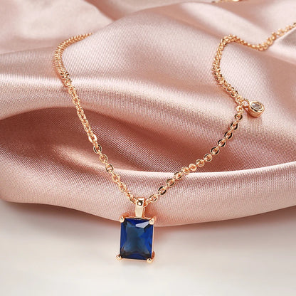 Kinel Hot Square Blue Stone Pendant Necklace for Women Trendy 585 Rose Gold Color Natural Zircon Pendant Daily Fine Jewelry