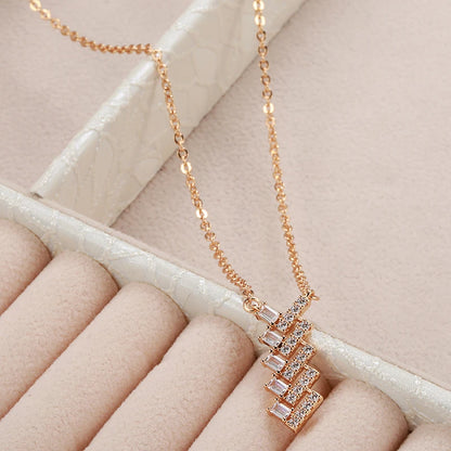 Wbmqda Trendy Geometric Zircon Pendant And Necklace For Women 585 Rose Gold Color Daily Party Fine Neck Chain Jewelry Gifts