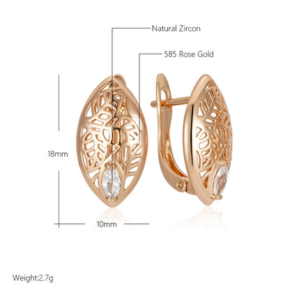 Wbmqda Hot 585 Rose Gold Color Hollow Glossy Design Natural Zircon English Earrings For Women Classic Daily Match Fine Jewelry