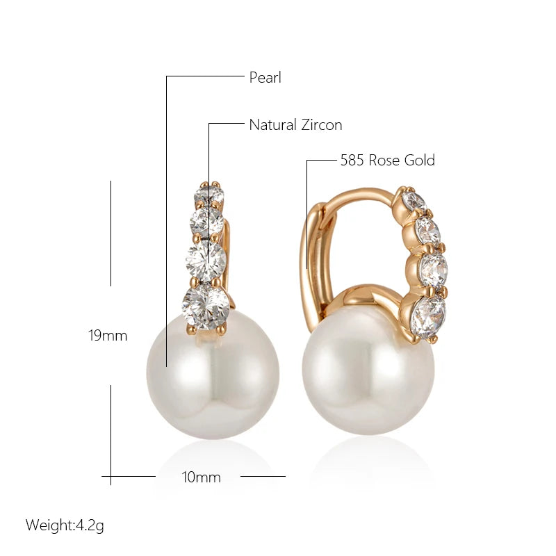 Wbmqda Luxury Elegant Pearl Drop Earrings For Women 585 Rose Gold Color Natural Zircon Setting Wedding Party Fine Jewelry Gifts