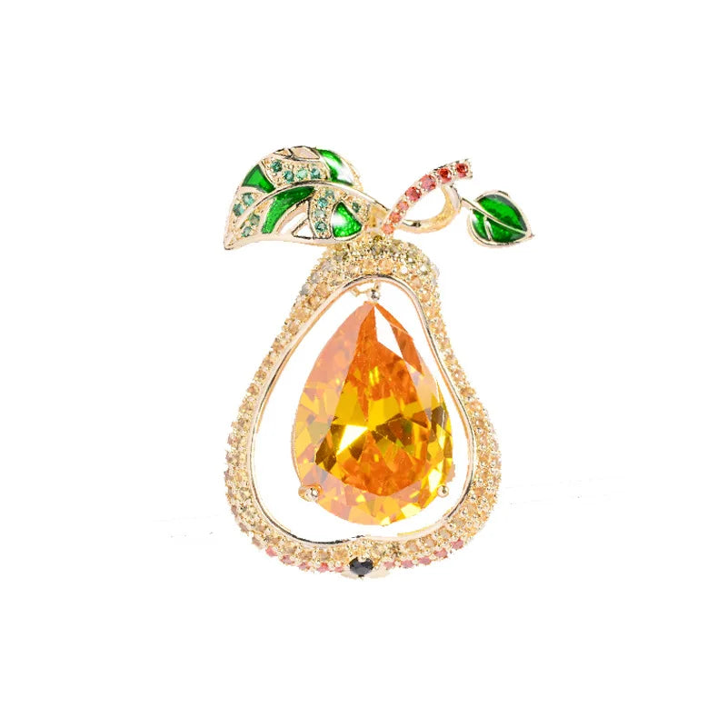 SUYU Pear Cubic Zirconia brooch Elegant and lovely fruit clothing pin Personalized and fashionable sweater coat accessories