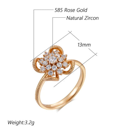 Wbmqda Crystal Flower Rings For Women 585 Rose Gold Color With Natural Zircon Luxury Jewelry Accessories