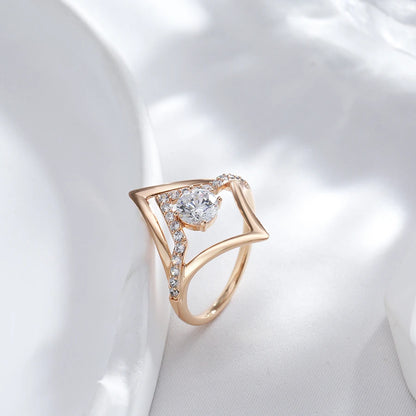 Kinel Hot Fashion Bride Wedding Rings 585 Rose Gold Unique Rhombus Natural Zircon Rings for Women High Quality Daily Jewelry