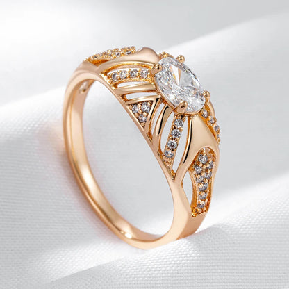 Kinel Luxury Shiny Oval Natural Zirconia Ethnic Bride Ring For Women 585 Rose Gold Color Wedding Accessories Daily Fine Jewelry