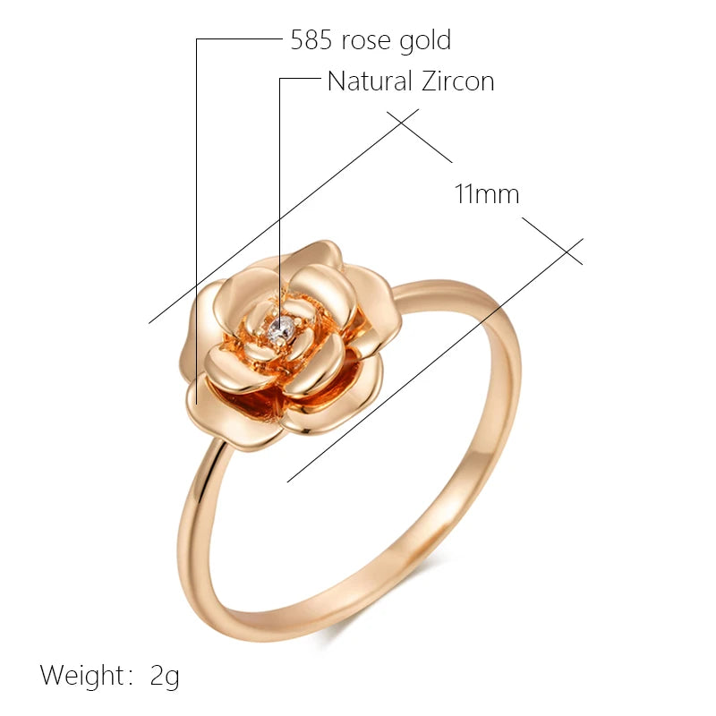 Wbmqda Simple Elegant Metal Flower Ring For Women 585 Rose Gold Color With White Natural Zircon High Quality Daily Fine Jewelry