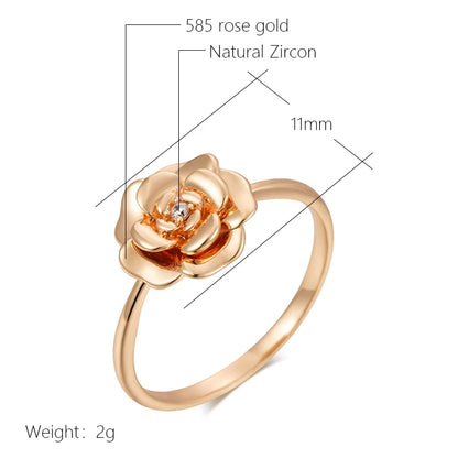 Wbmqda Simple Elegant Metal Flower Ring For Women 585 Rose Gold Color With White Natural Zircon High Quality Daily Fine Jewelry