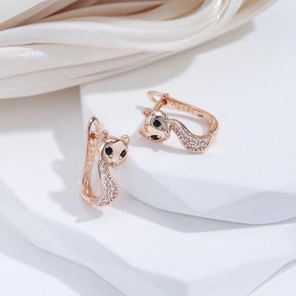 Wbmqda Fashion Fox Shape Drop Earrings For Women 585 Rose Gold Color Natural Zircon Setting High Quality Daily Jewelry Gifts