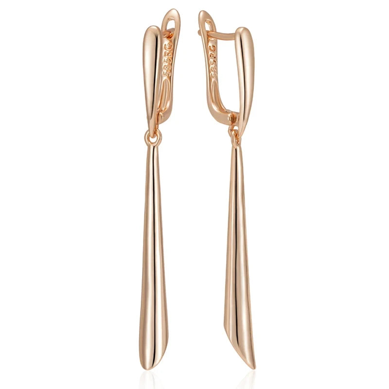 Wbmqda 585 Rose Gold Color Glossy Long Earrings For Women Elegant Fashion Daily Jewelry Accessories