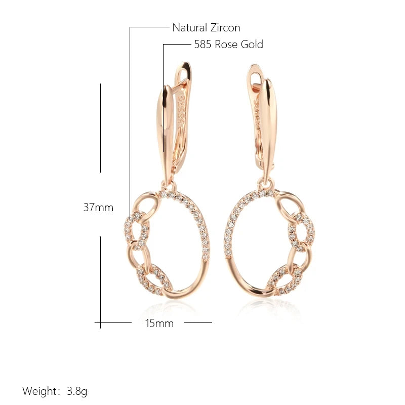 Wbmqda Luxury Fashion Women's Hanging Earrings 585 Rose Gold Color With White Natural Zircon Wedding Party Fine Dubai Jewelry