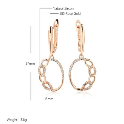 Wbmqda Luxury Fashion Women's Hanging Earrings 585 Rose Gold Color With White Natural Zircon Wedding Party Fine Dubai Jewelry