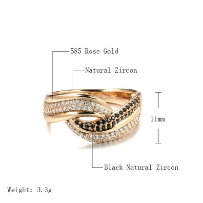 Wbmqda Luxury 585 Rose Gold Color Genuine Jewelry Ring For Women With Black White Natural Zircon Ethnic Wedding Fine Accessorie