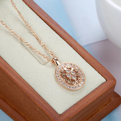 Wbmqda Ethnic Pattern Hollow Pendant And Necklace For Women 585 Rose Gold Color With White Natural Zircon Fine Luxury Jewelry