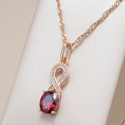 Wbmqda Red Stone Pendant And Necklace For Women 585 Rose Gold Color Simple Fashion Jewelry Accessories