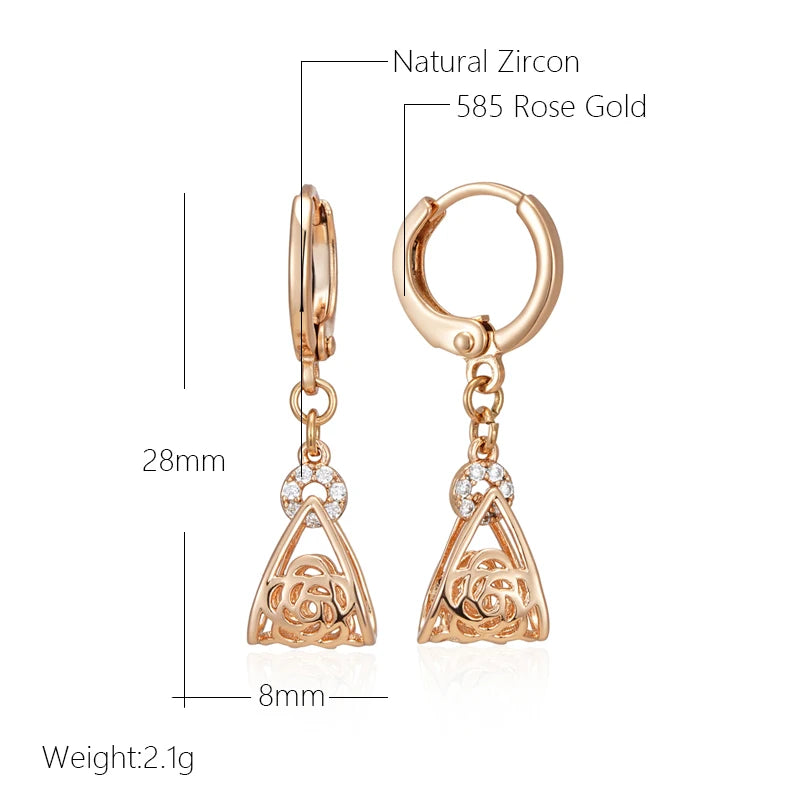 Wbmqda Fashion Hollow Drop Earrings For Women 585 Rose Gold Color With White Natural Zircon Ethnic Wedding Fine Jewelry Gift