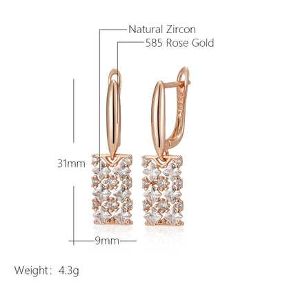 Wbmqda Luxury Hollow Square Women's Hanging Earrings 585 Rose Gold Color With Natural Zircon Wedding Party Fashion Dubai Jewelry