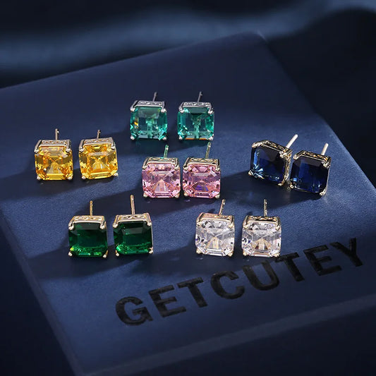 Fashionable Women's Geometric Square Micro Inlaid Zircon Earrings Unique Design Versatile and Simple Earrings Daily Accessories