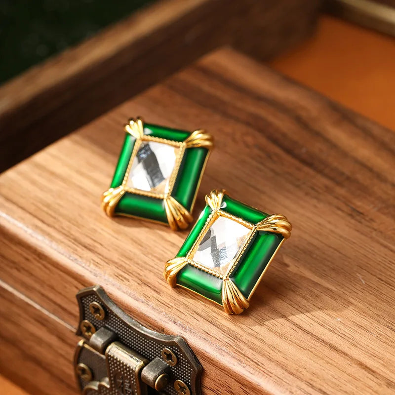 Medieval Classic Vintage Trendy Earrings Women's Geometric Drop Glazed Palace Style Earrings Fashionable And Elegant Accessories