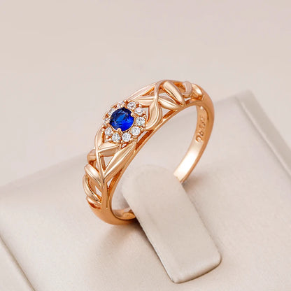 Wbmqda Luxury Elegant Blue Natural Zircon Ring For Women 585 Rose Gold Color Ethnic Bride Wedding Party Fine Jewelry Accessories