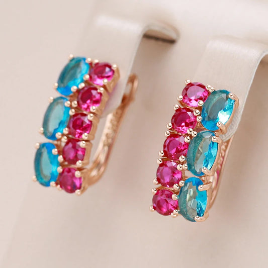 Kienl Hot Mix Blue Red Natural Zircon Square Dangle Earring Women Luxury Design 585 Rose Gold Color Best Gift Vintage Jewelry