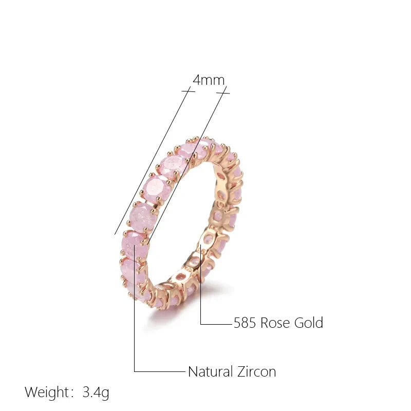 Wbmqda 585 Rose Gold Color Oval Multicolor Stone Ring For Women Pink/Blue/Green Natural Zircon Setting Luxury Fashion Jewelry