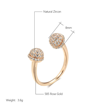 Kinel Luxury Full Shiny Natural Zircon Open Ring for Women Fashion 585 Rose Gold Color Daily Fine Jewelry