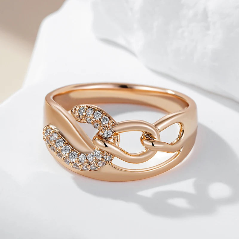 Kinel New 585 Rose Gold Color Big Rings for Women Unique Shiny Natural Zircon Accessories Modern Wedding Party Daily Jewelry