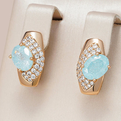 Wbmqda Oval Frosted Blue Natural Zircon Drop Earrings For Women 585 Rose Gold Color Luxury Fashion Wedding Party Jewelry Gifts