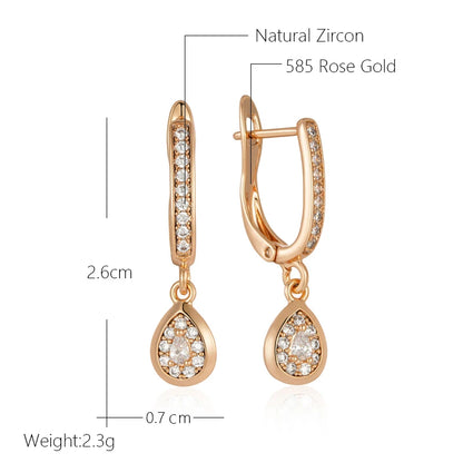 Wbmqda Luxury Natural Zircon Long Drop Earrings For Women 585 Rose Gold Color Fashion Wedding Party Fine Jewelry Accessories