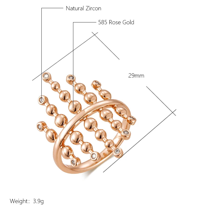 Kinel Luxury Glossy Spherical Link Big Rings 585 Rose Gold Color Fashion Natural Zircon Ethnic Bride Daily Jewelry 2023 New