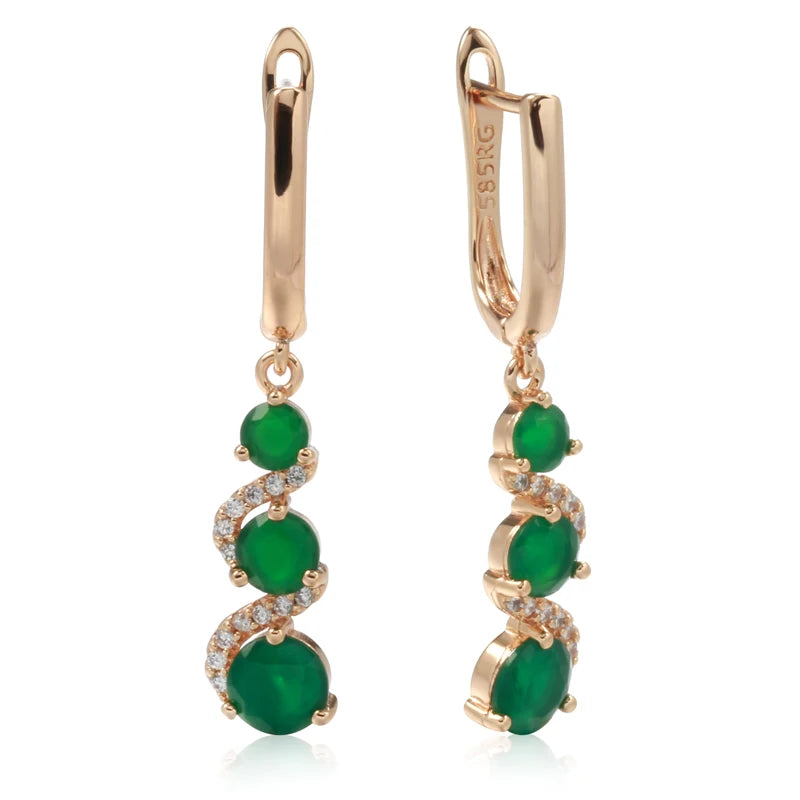 Wbmqda Luxury Elegant 585 Rose Gold Color Emerald Long Drop Earrings For Women Retro Ethnic Wedding Party Jewelry Accessories