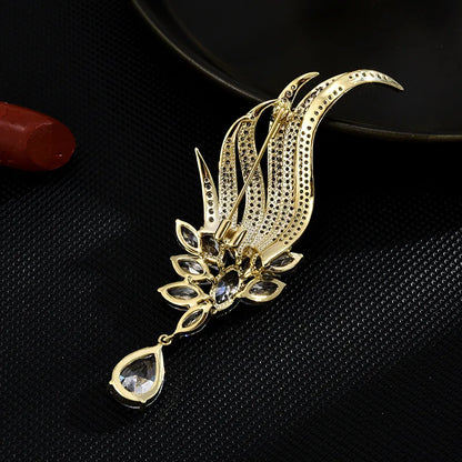 SUYU Copper Micro Inlaid Cubic Zirconia Angel Feathers Luxury Brooch Jewelry Gift Clothing Accessories